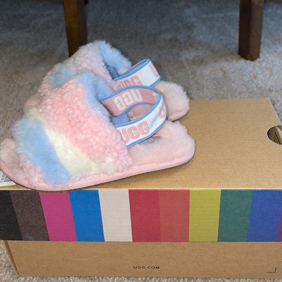 UGG Fluff Slide Pink, Blue,White Size7 - Picture 2 of 9
